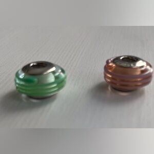 Pandora Green and Pink Murano Glass Beads